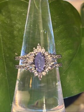 Lavender Marquise Halo Ring with Split Band